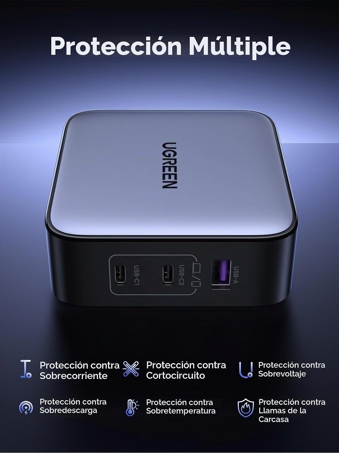 Adaptador-de-Viaje-UGREEN-USB-C-65-W-GaN-con-Enchufes-Internacionales-de-3-Puertos-5