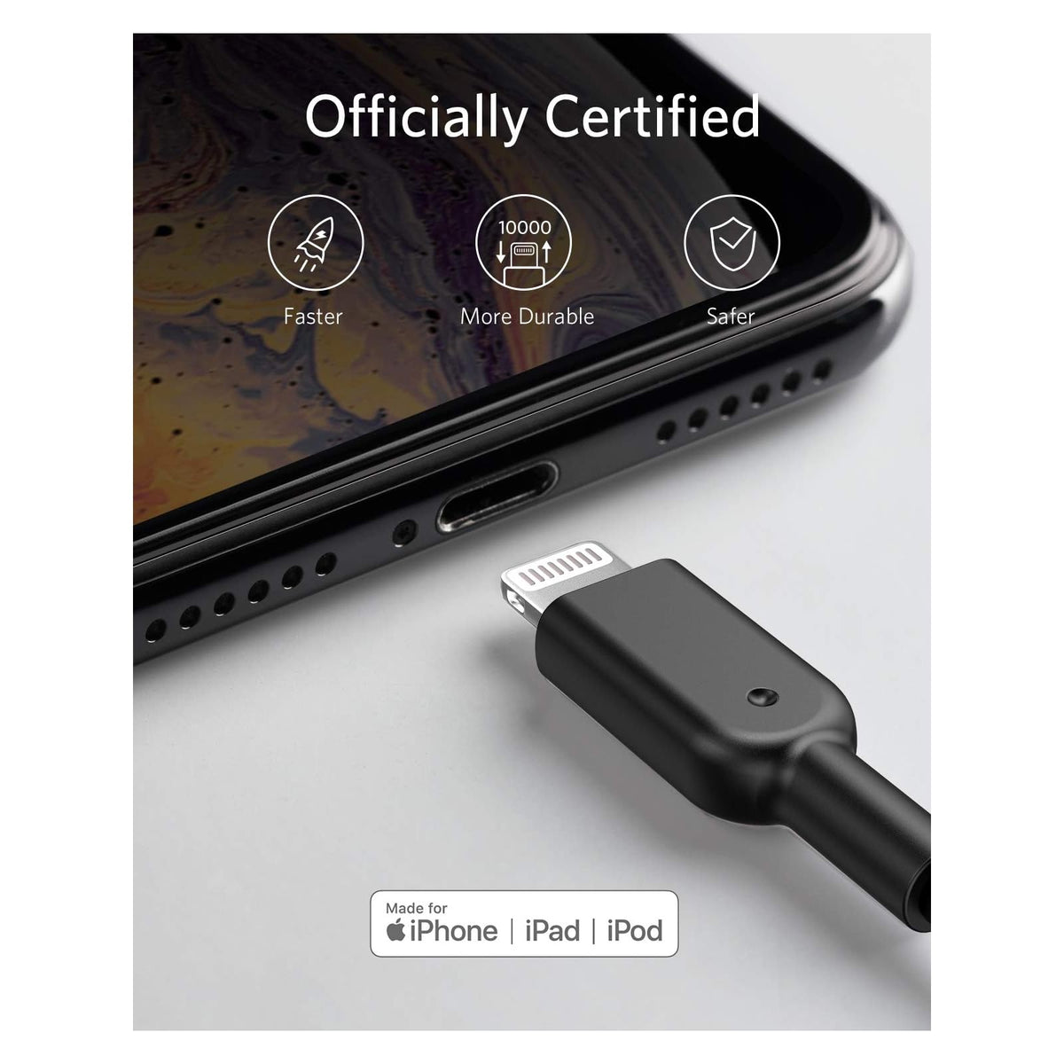 Cable Anker Lightning Powerline II, certificado MFi (3 pies, negro) - vista 3