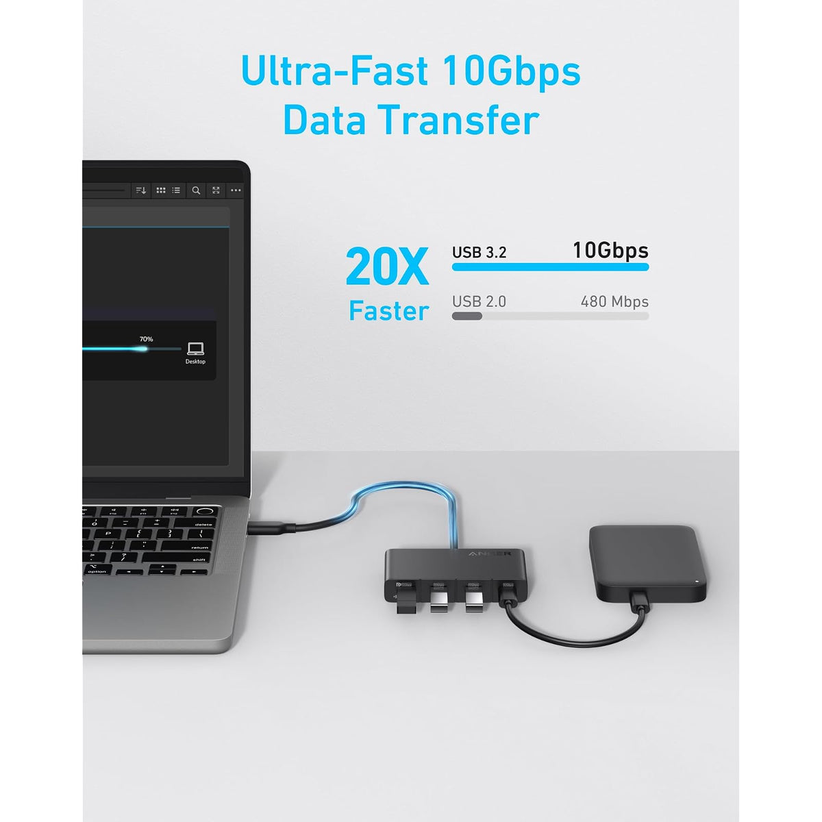 Hub USB Anker USB-C, adaptador USBC a USBC de 4 puertos, divisor USB C multipuerto, concentrador de pantalla USB 3.2 - vista 6