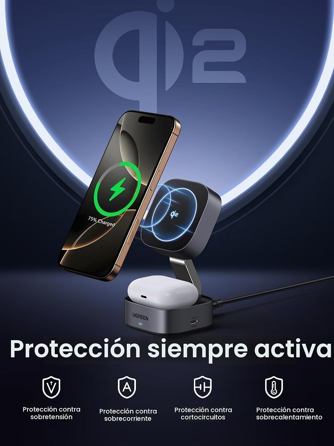 Estación-de-Carga-Magnética-UGREEN-MagFlow-Qi-2-en-1-Plegable-4