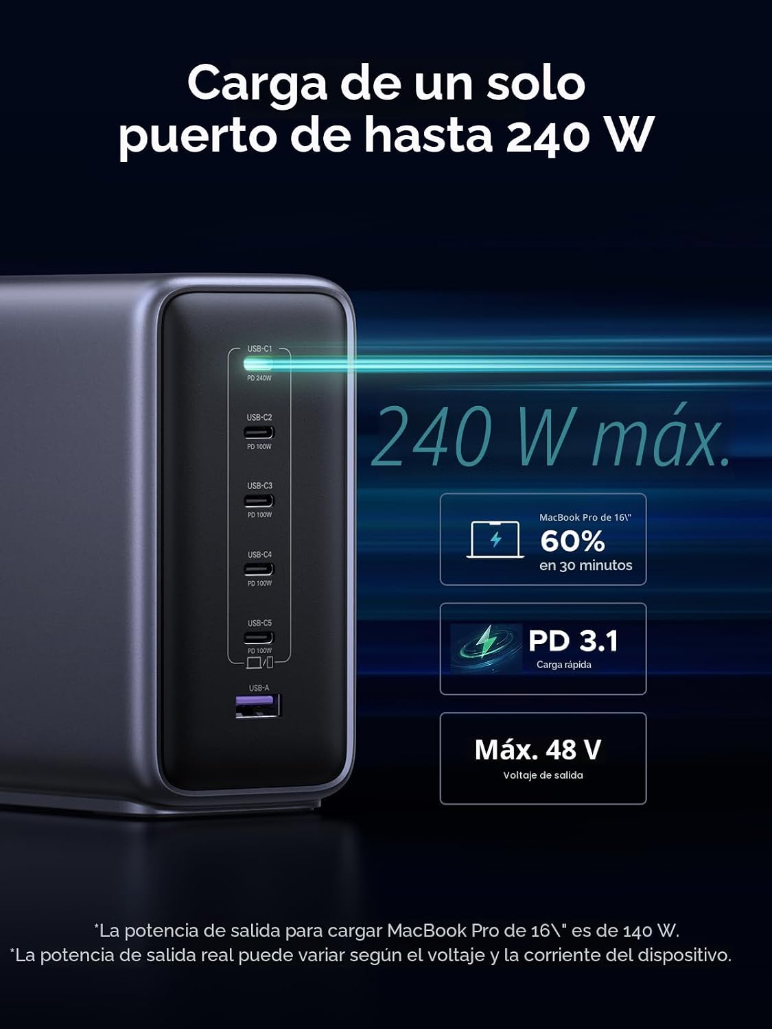 Estación-de-Carga-UGREEN-Nexode-500-W-GaN-de-6-Puertos-240-W-Máx-5