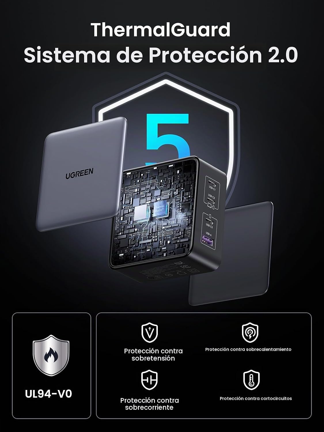 Cargador-UGREEN-Nexode-X-160-W-GaN-USB-C-de-4-Puertos-PD-3-1-para-Laptop-7