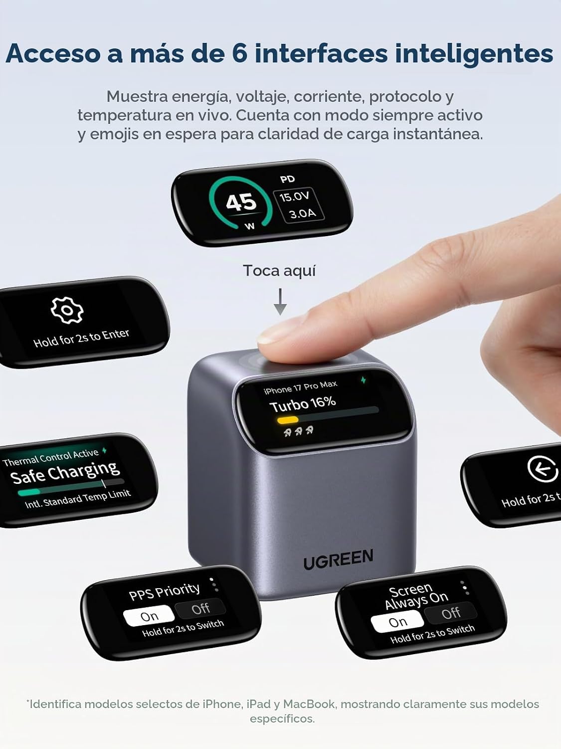Cargador-de-Pared-UGREEN-Nexode-Pro-45-W-GaN-USB-C-con-Pantalla-Inteligente-2