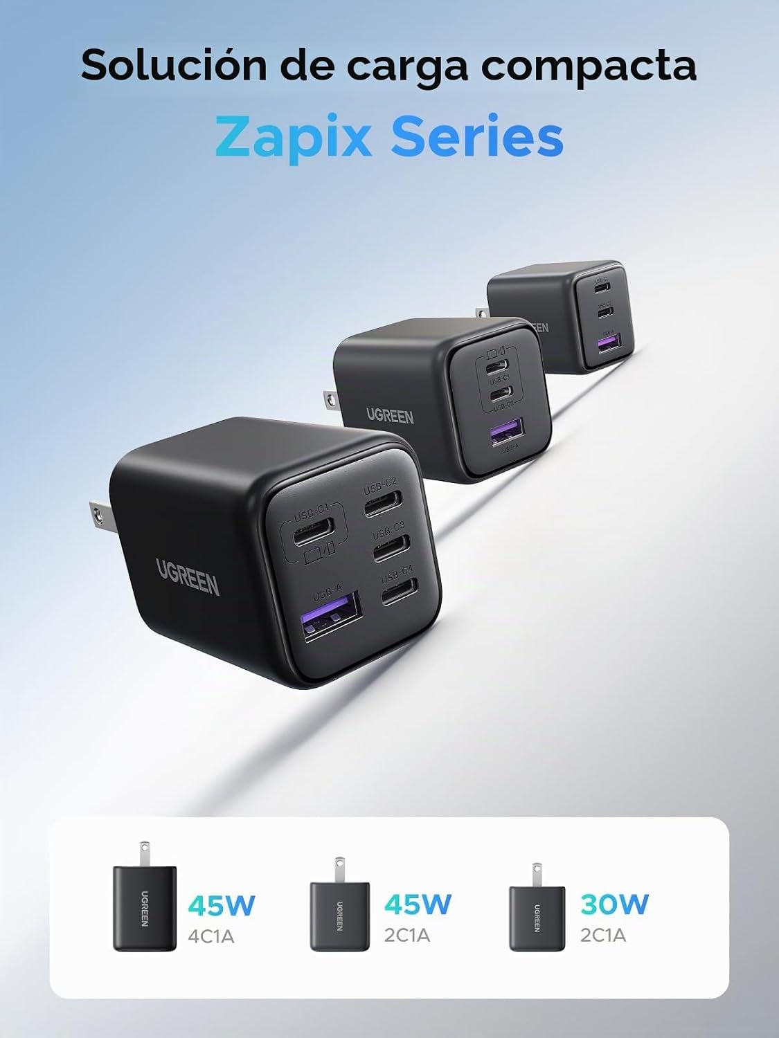 Cargador-de-Pared-UGREEN-GaN-USB-C-45-W-de-5-Puertos-PD-6