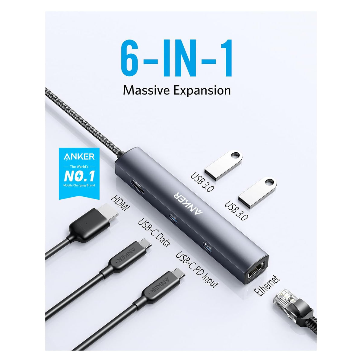 Hub USB Anker USB-C con Ethernet, adaptador multipuerto USB C a - vista 2