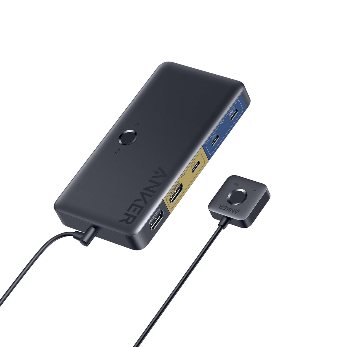 Conmutador Anker KVM HDMI USB 3.0, 5 Puertos USB 3.0, Soporta 4K@60Hz, Botón Magnético de Control Remoto para Cambio de Laptop a Escritorio