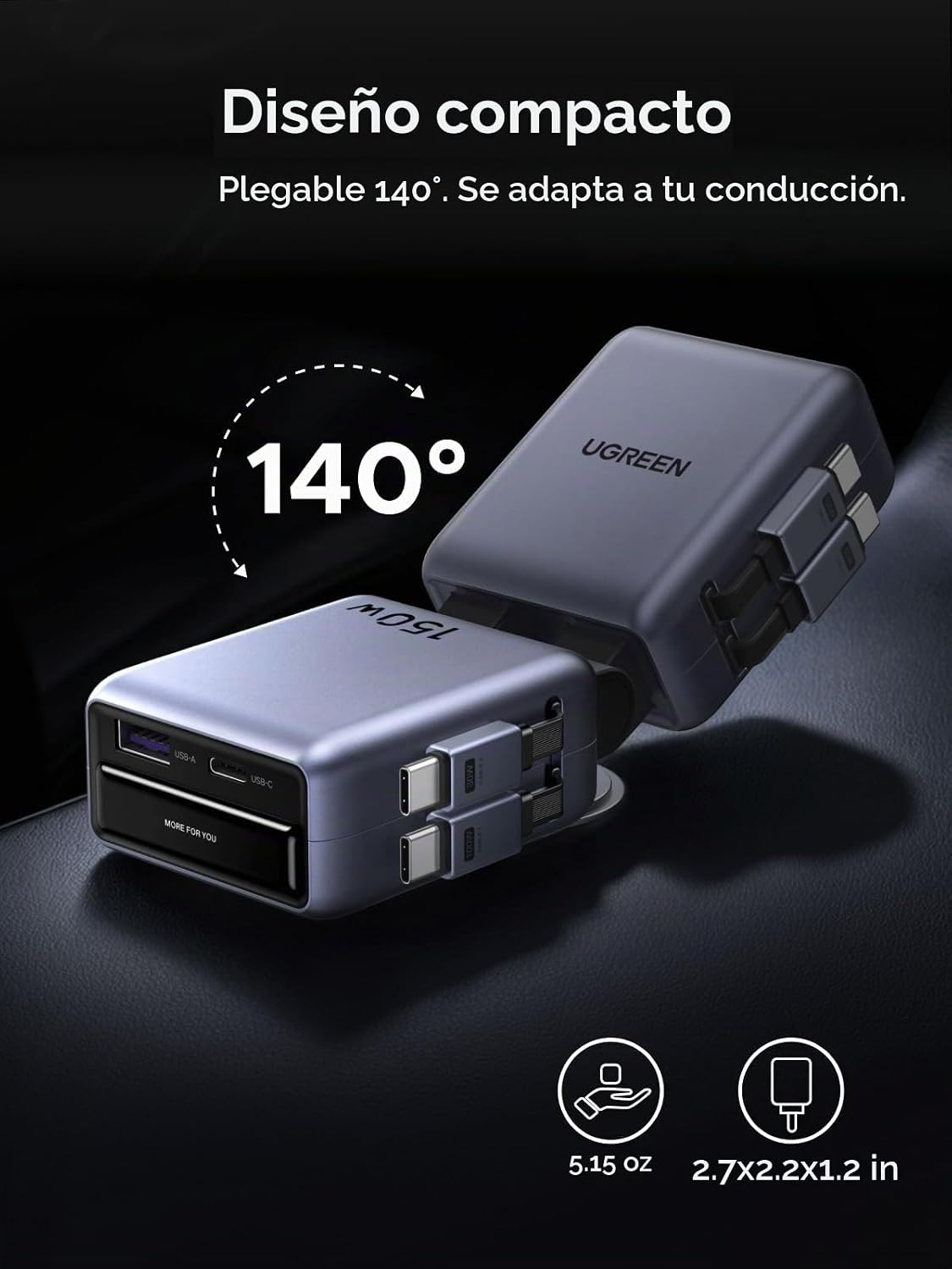 Cargador-de-Auto-UGREEN-Retráctil-de-150-W-y-4-Puertos-con-Cable-EC607-8