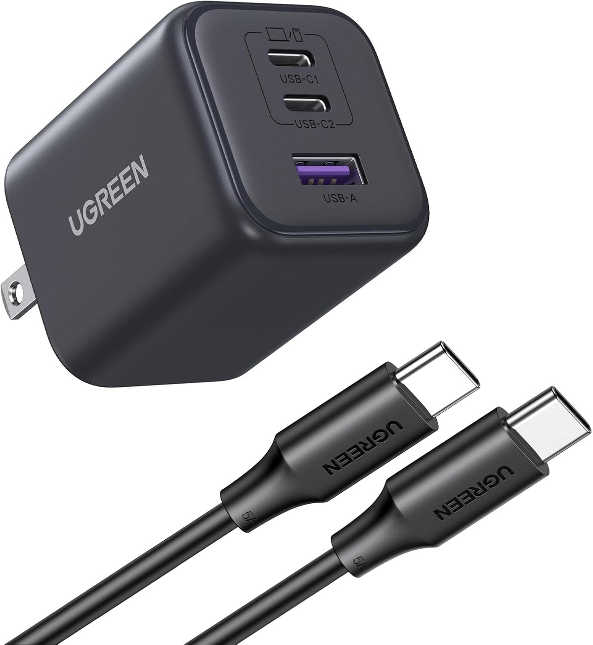 Cargador-de-Pared-UGREEN-GaN-USB-C-45-W-de-3-Puertos-PPS-9