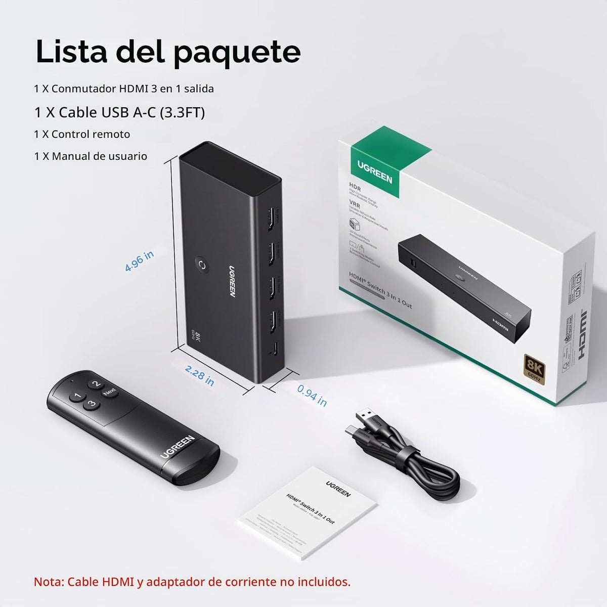 Switch-HDMI-2-1-UGREEN-8K-60Hz-de-3-Entradas-y-1-Salida-con-Control-Remoto-y-VRR-8