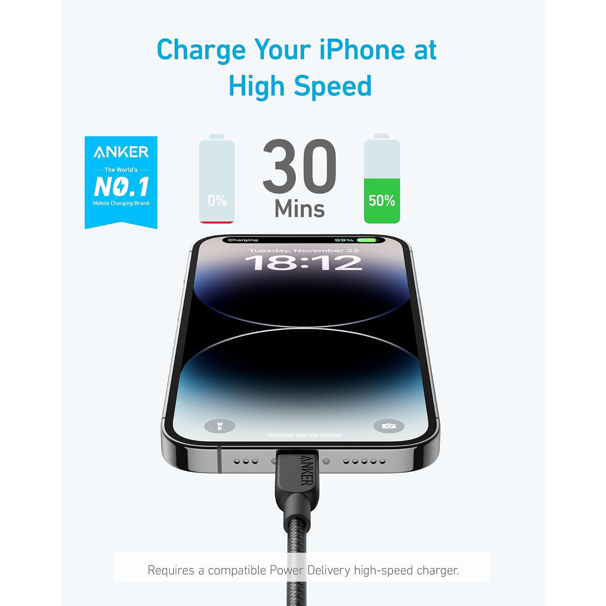 Cable Anker USB C a Lightning 310, cable certificado MFi (paquete de 2 - vista 2