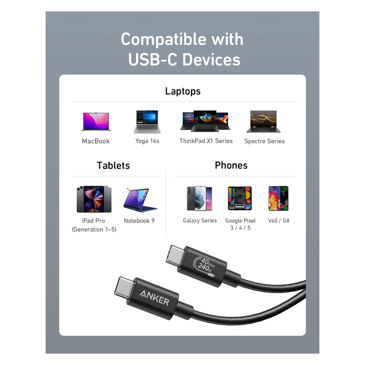Cable Anker USB C a USB C de 240 W para Thunderbolt 4/3, USB4 40 Gbps - vista 6