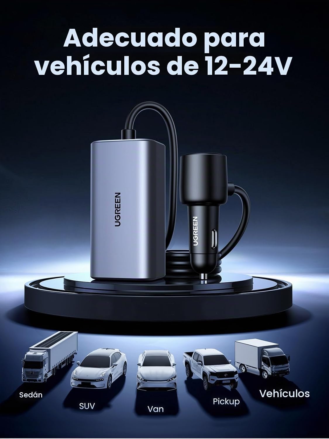 Cargador-de-Auto-UGREEN-Retráctil-de-150-W-y-4-Puertos-con-Cable-EC706-6