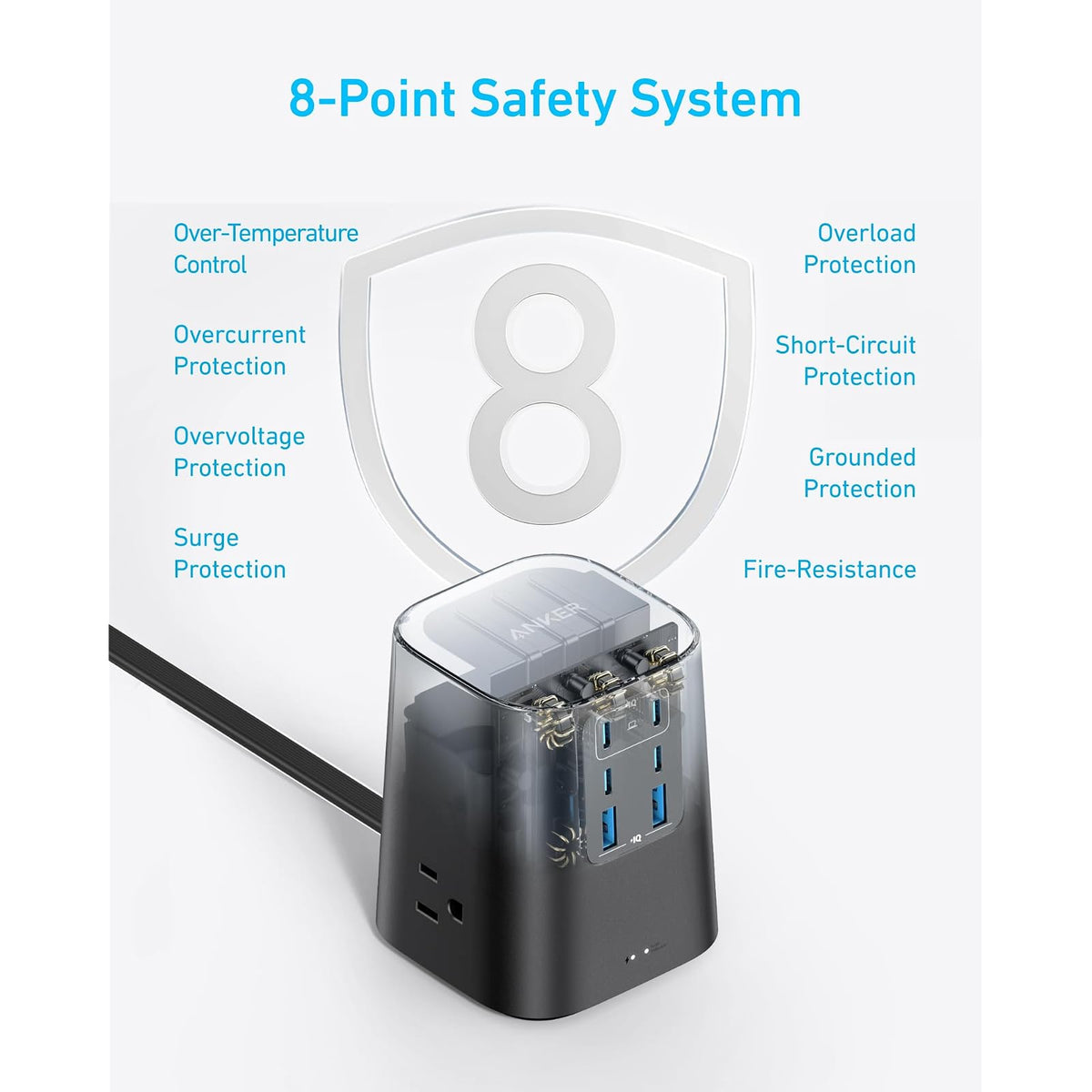 Regleta Anker Cargador de escritorio, regleta 9 en 1 con protector de - vista 4