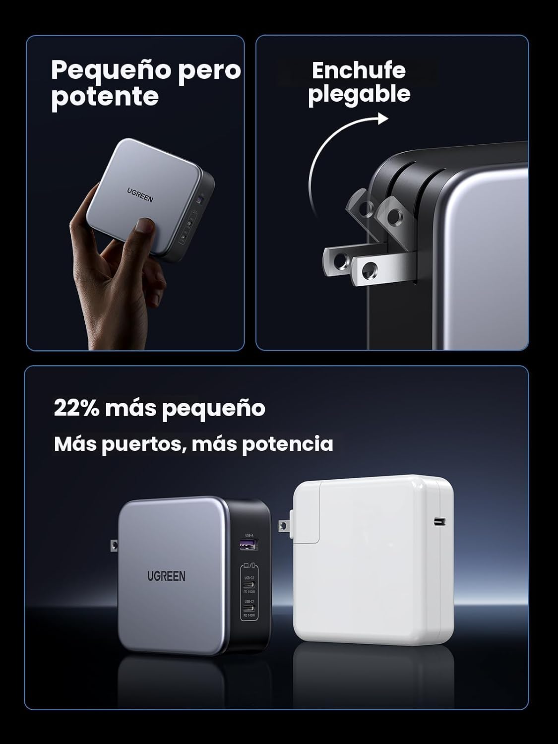 Cargador-UGREEN-Nexode-140-W-GaN-de-3-Puertos-PD-3-1-para-Laptop-6
