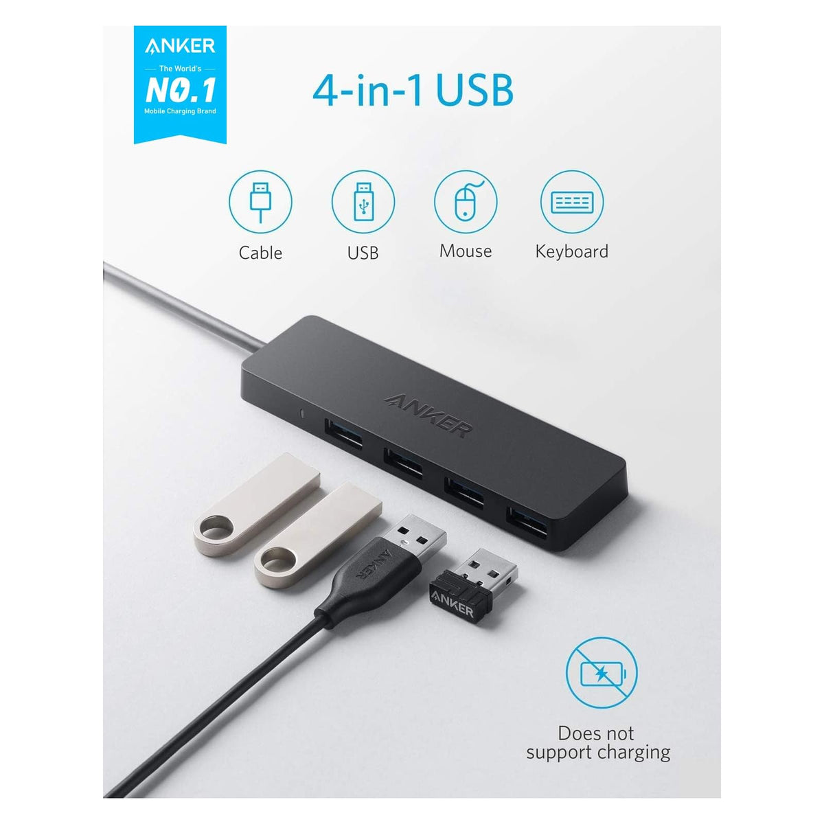 Hub USB Anker USB, divisor USB 4 en 1, 4 puertos USB-A con transferencia de - vista 2