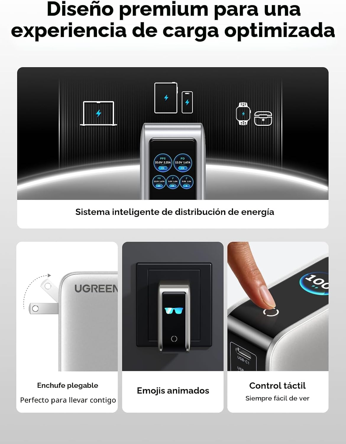 Cargador-UGREEN-Nexode-Pro-100-W-GaN-USB-C-con-Pantalla-Inteligente-6