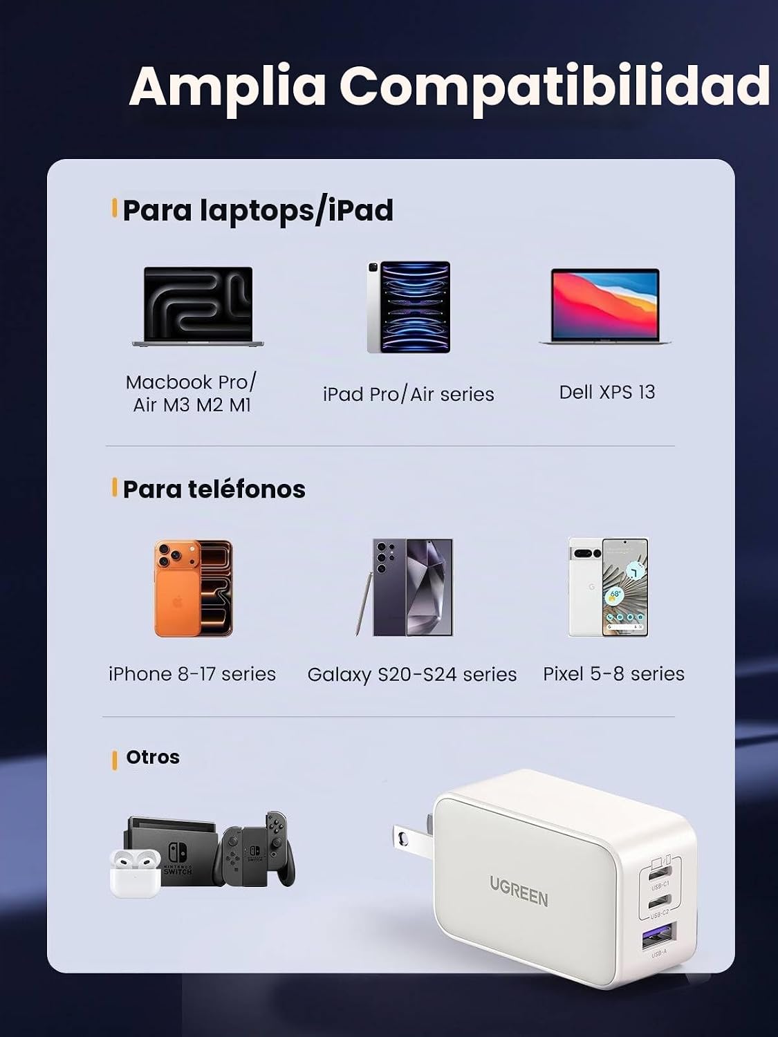 Cargador-de-Pared-UGREEN-Nexode-65-W-GaN-USB-C-de-3-Puertos-7