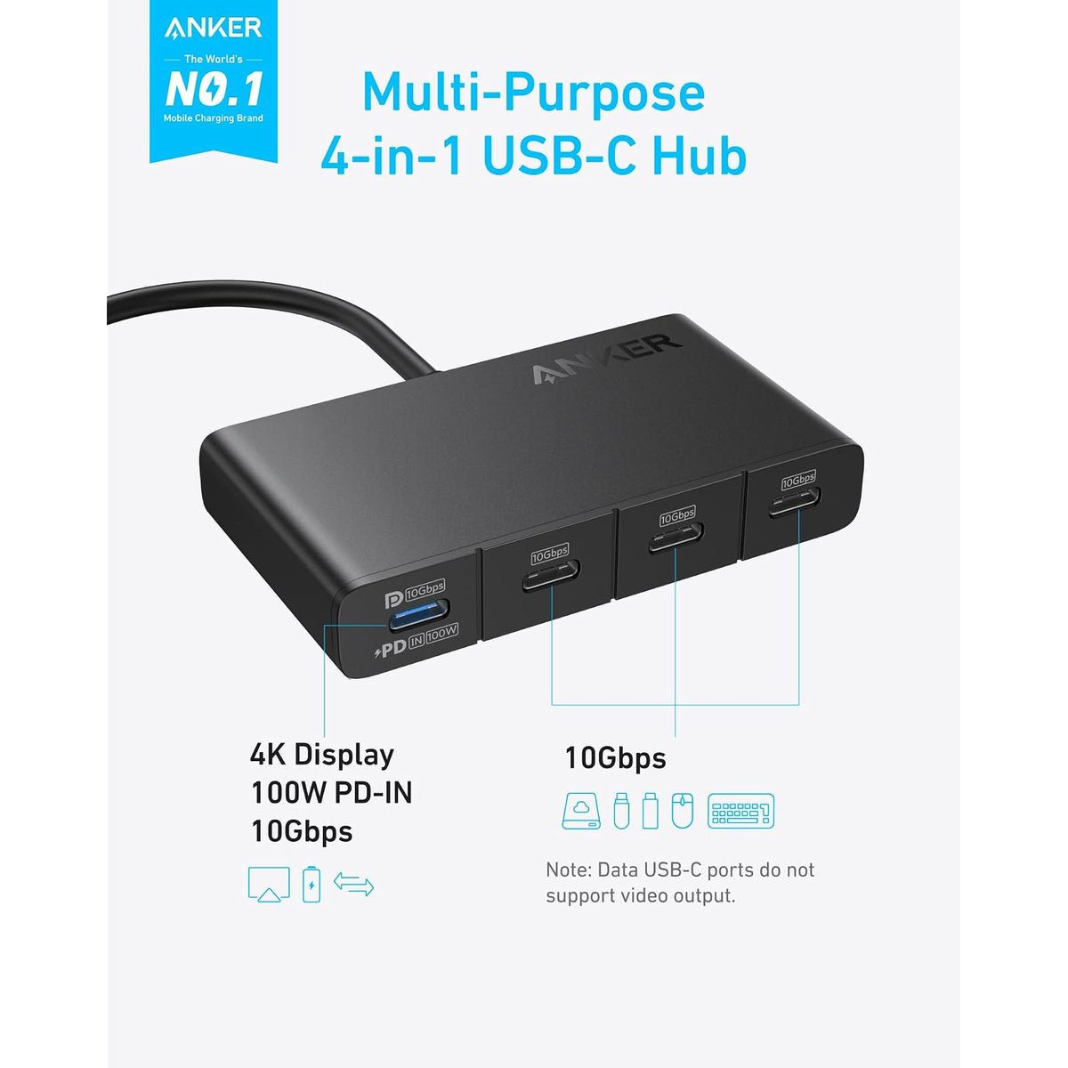 Hub USB Anker USB-C, adaptador USBC a USBC de 4 puertos, divisor USB C multipuerto, concentrador de pantalla USB 3.2 - vista 2