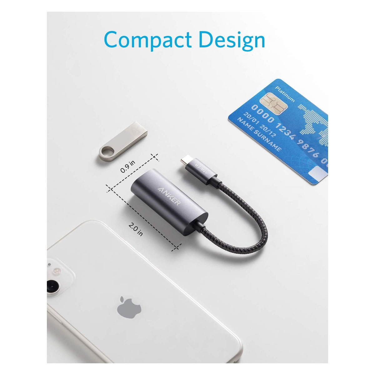 Adaptador Anker USB C a Ethernet, PowerExpand USB C a Gigabit Ethernet, adaptador USB C portátil de aluminio, para MacBook Pro, MacBook Air - vista 6