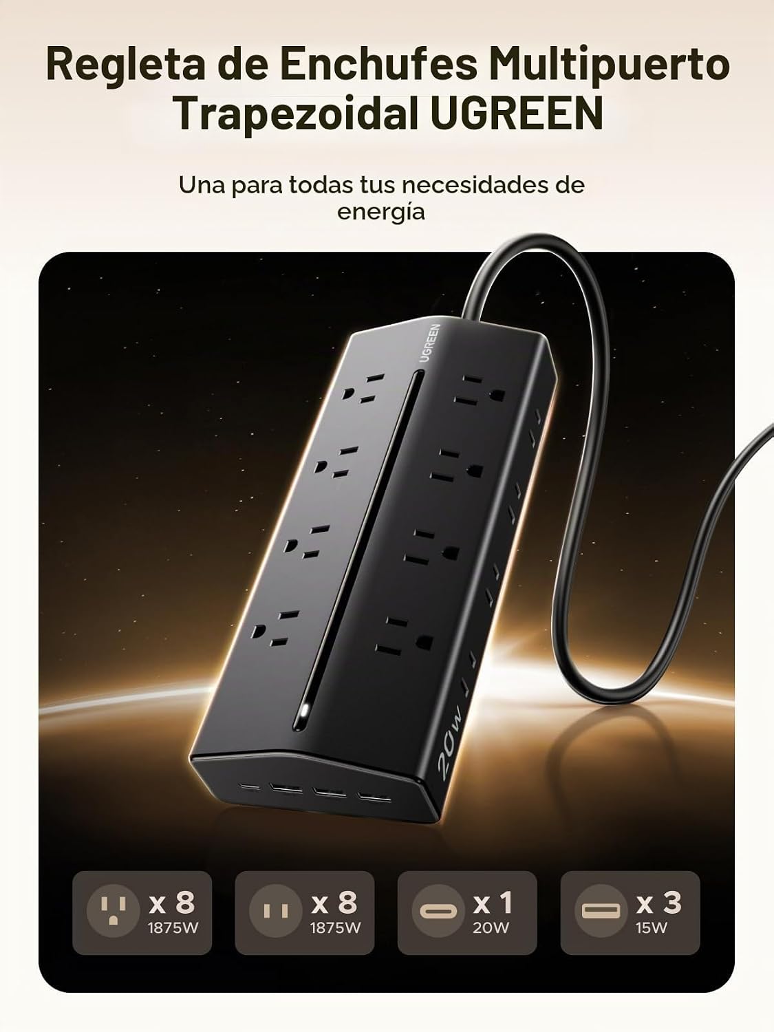 Regleta-Protectora-UGREEN-20-en-1-con-GaN-de-20-W-y-Cable-de-1-5-m-2