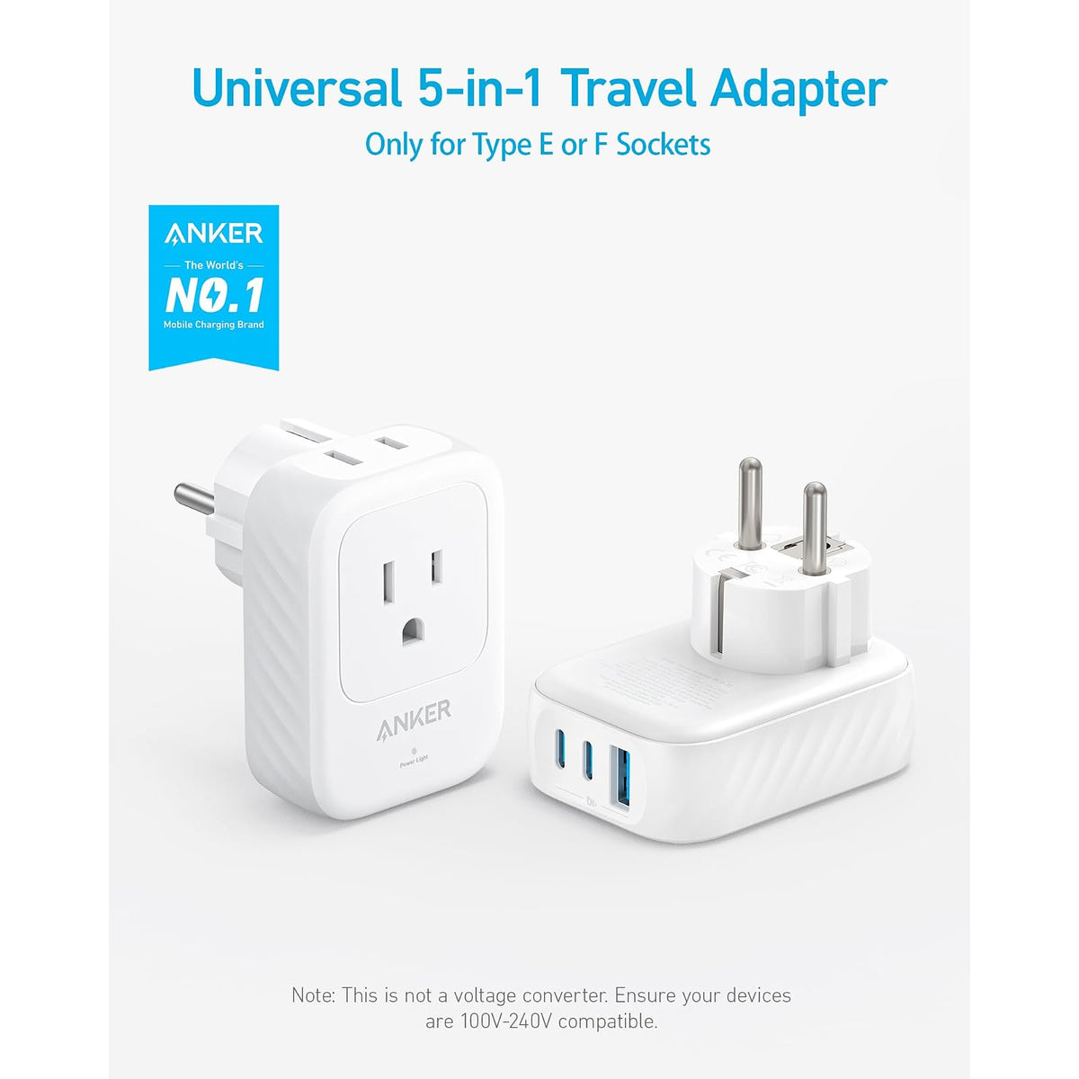 Adaptador Anker Travel Adapter, European Travel Plug Adapter, US to Europe 15W 2-Pack - vista 2