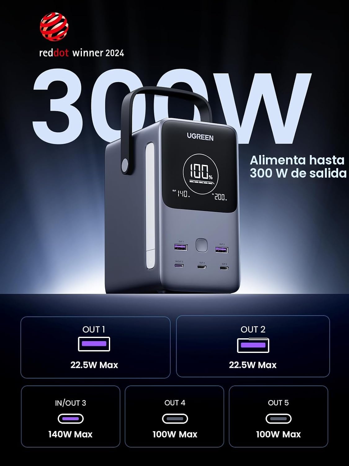 Estación-de-Energía-Portátil-UGREEN-300-W-48-000-mAh-para-Camping-2