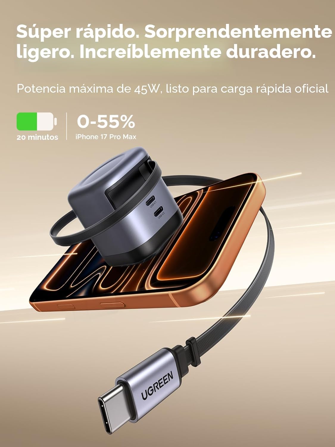 Cargador-de-Pared-UGREEN-Nexode-45-W-Retráctil-de-Carga-Rápida-2