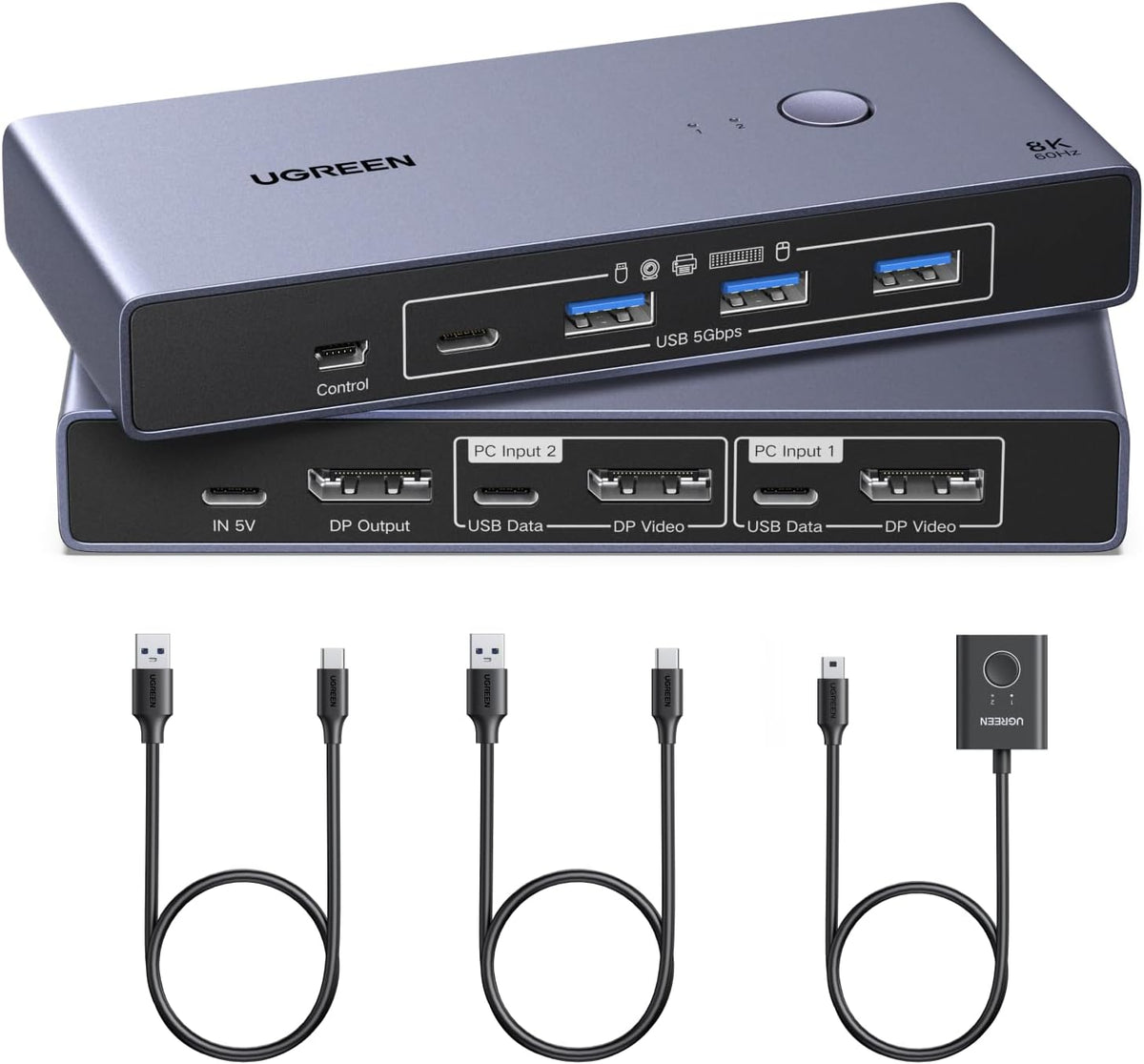 Switch-KVM-UGREEN-DisplayPort-8K-60Hz-para-1-Monitor-y-2-Computadoras-Aluminio-portada