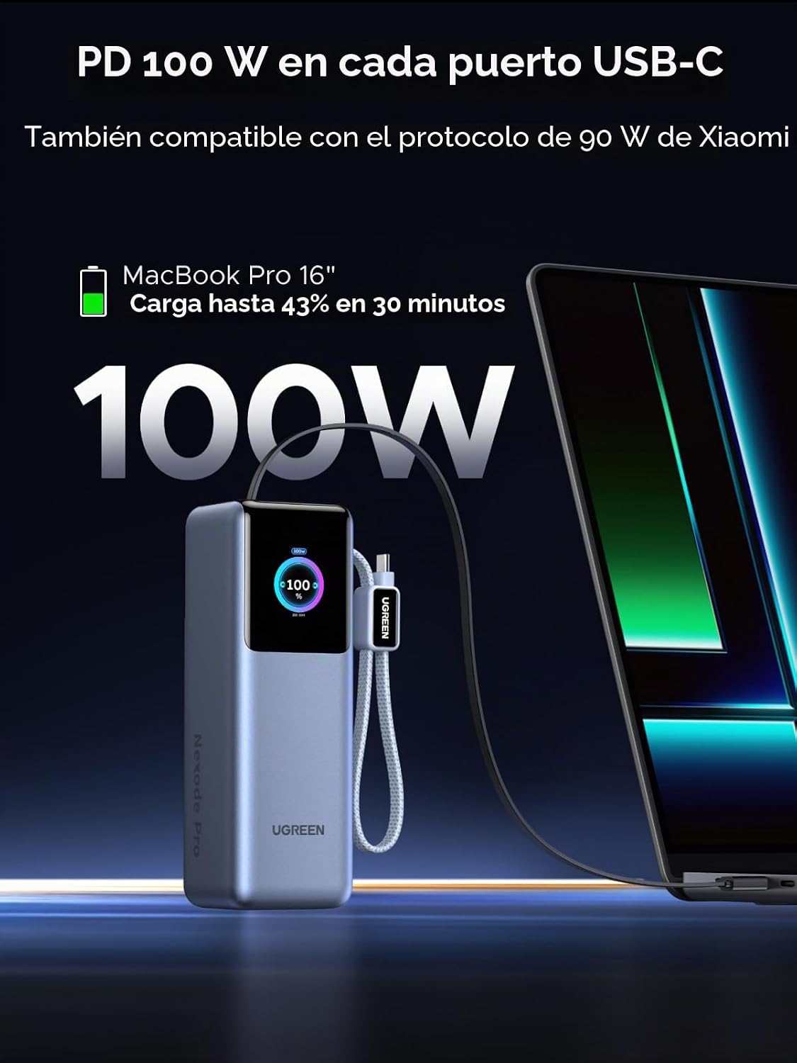 Power-Bank-UGREEN-Nexode-Pro-25-000-mAh-200-W-para-Laptop-con-Cables-Retráctiles-3