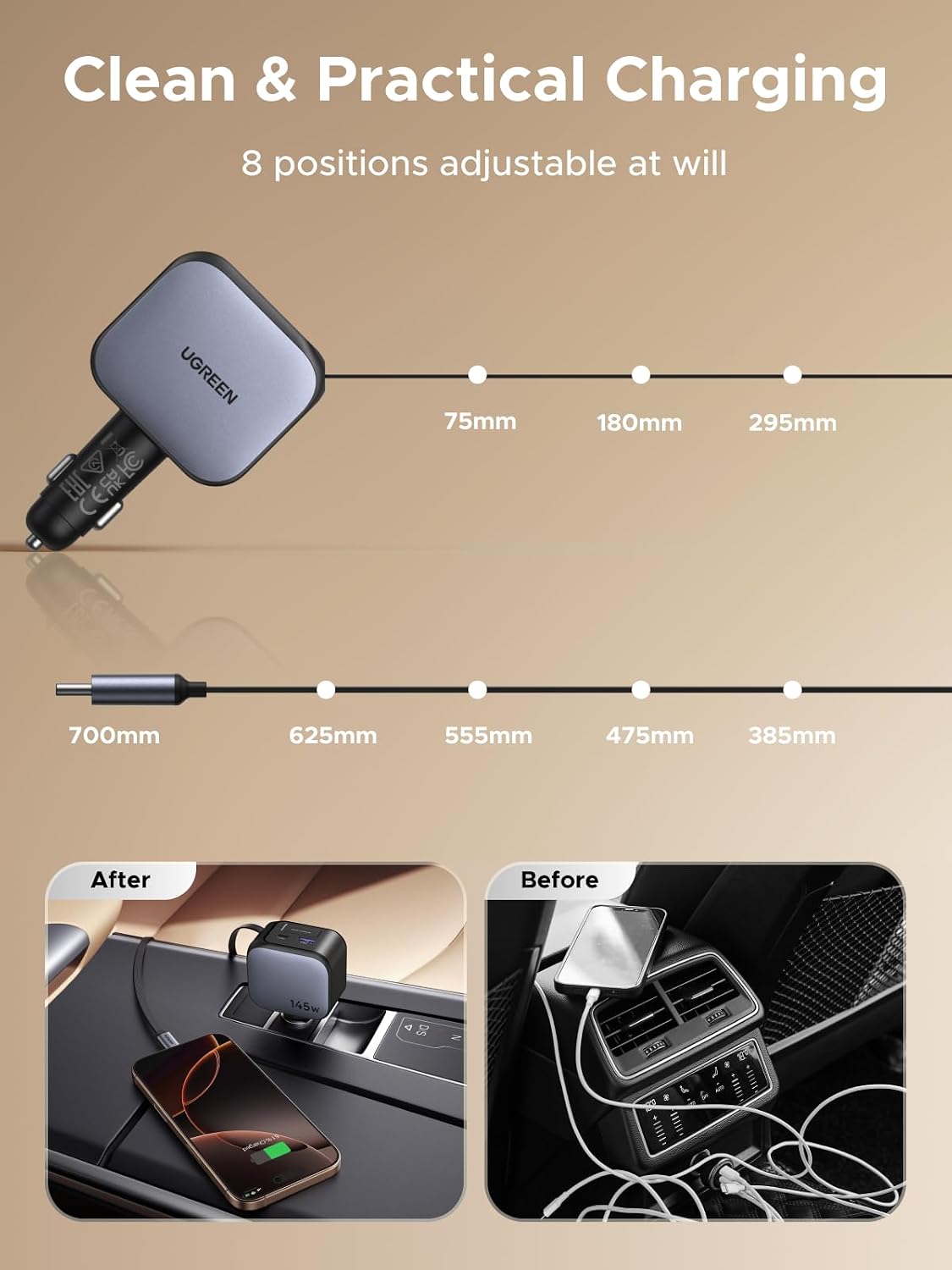 Cargador-de-Auto-UGREEN-145-W-de-4-Puertos-con-Cable-Retráctil-de-60-W-5