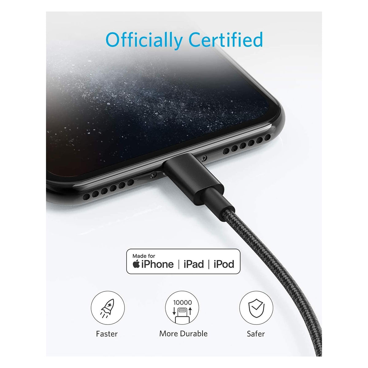 Cable Anker USB A a Lightning, certificado MFi (paquete de 2, 6 pies - vista 4