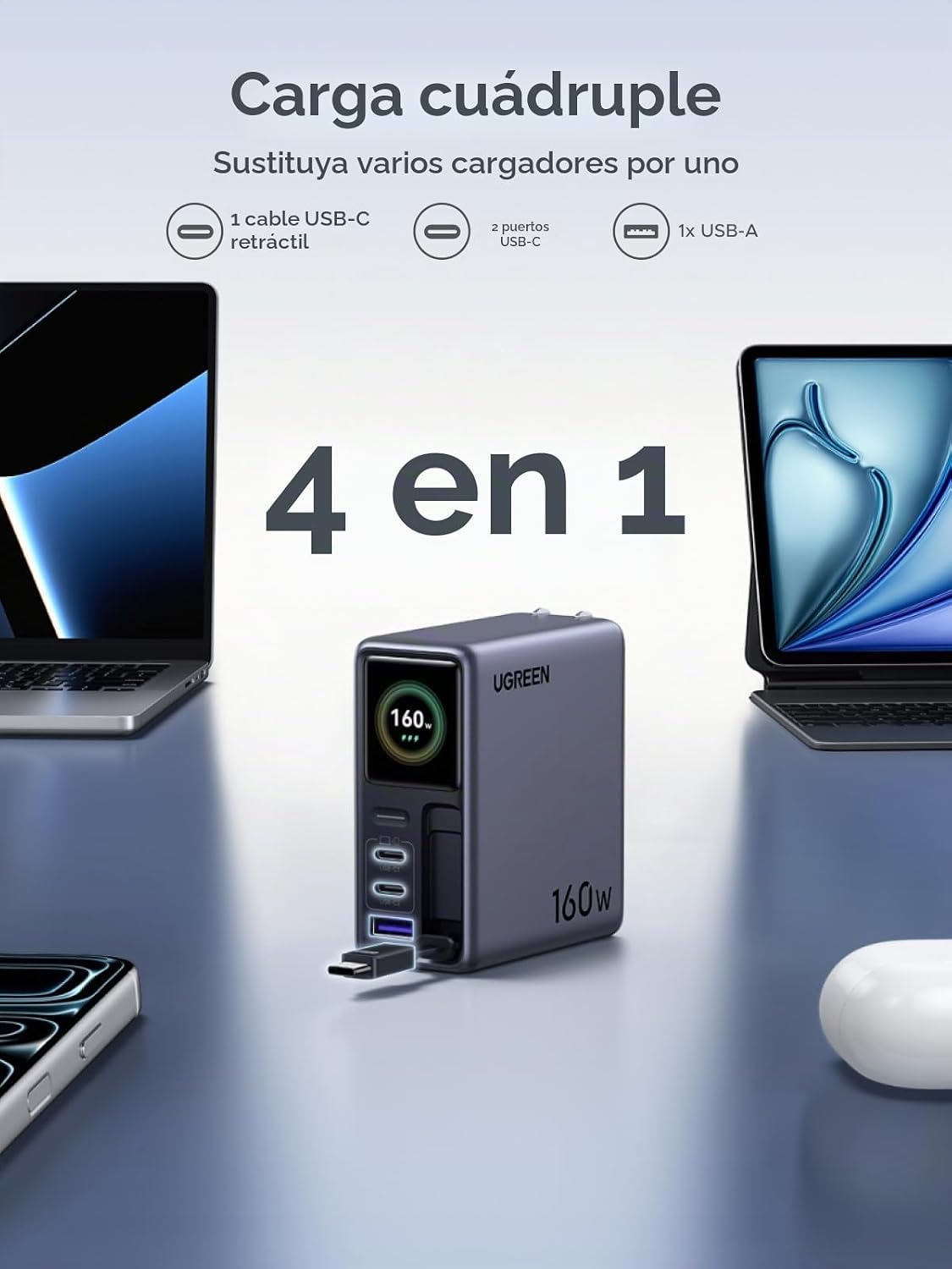 Cargador-UGREEN-Nexode-Pro-160-W-con-Cable-Retráctil-Pantalla-Inteligente-y-Control-por-Ap-4