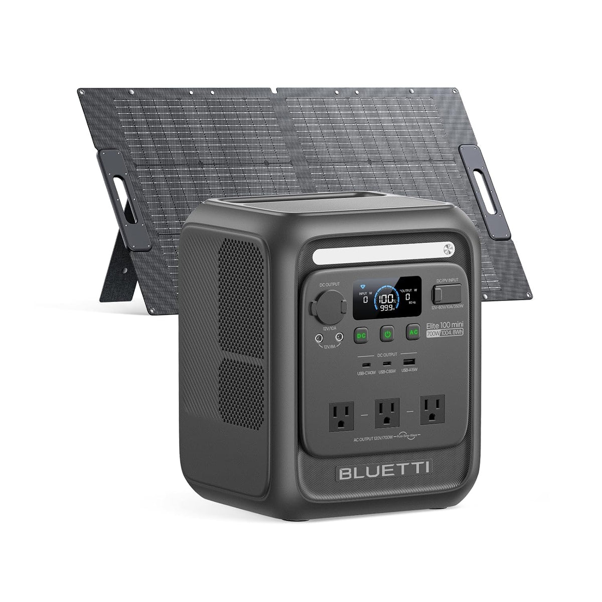 Estación de Energía Portátil BLUETTI Elite 100 Mini, 1004.8 Wh, 1400 W + Panel Solar 100 W
