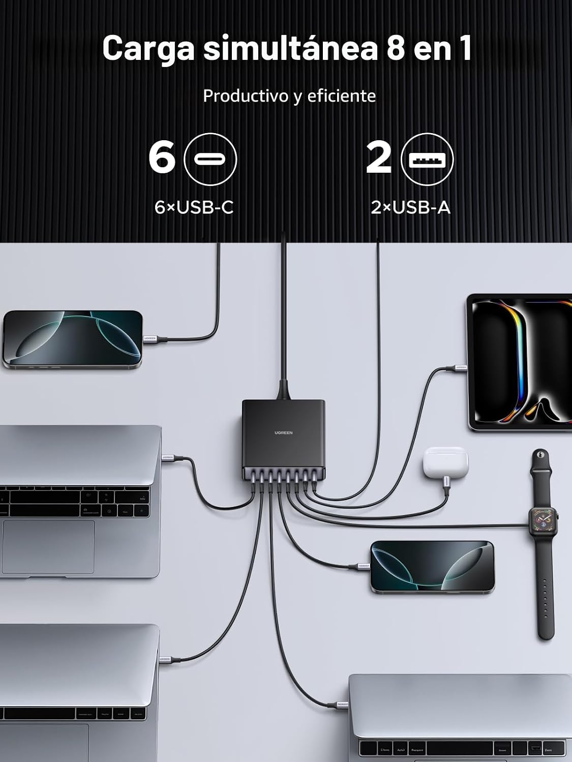 Estación-de-Carga-UGREEN-Nexode-200-W-de-8-Puertos-USB-C-con-PD-100-W-4