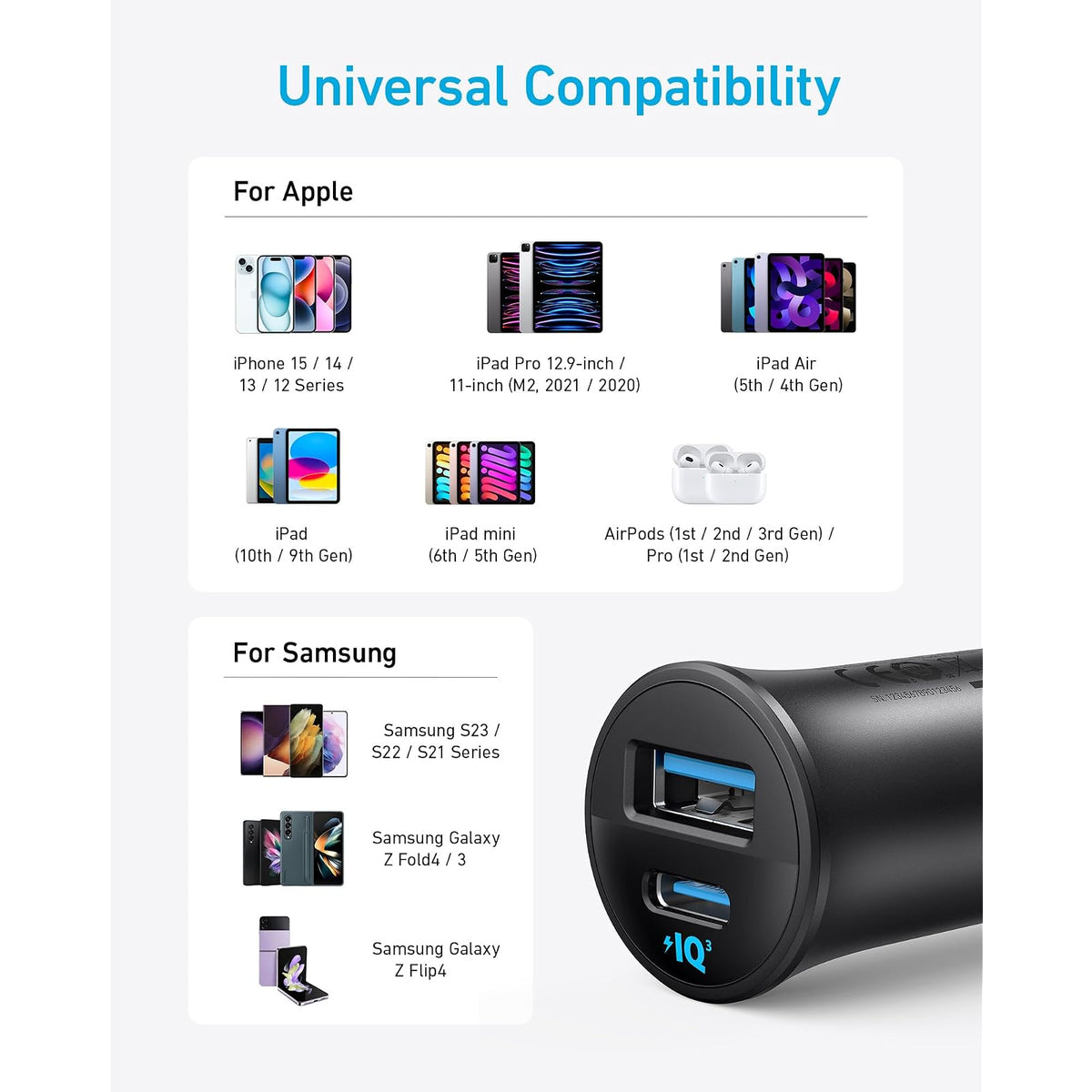 Cargador Anker del coche del iPhone de 30W 2-Port PowerIQ 3.0 USB C - vista 5