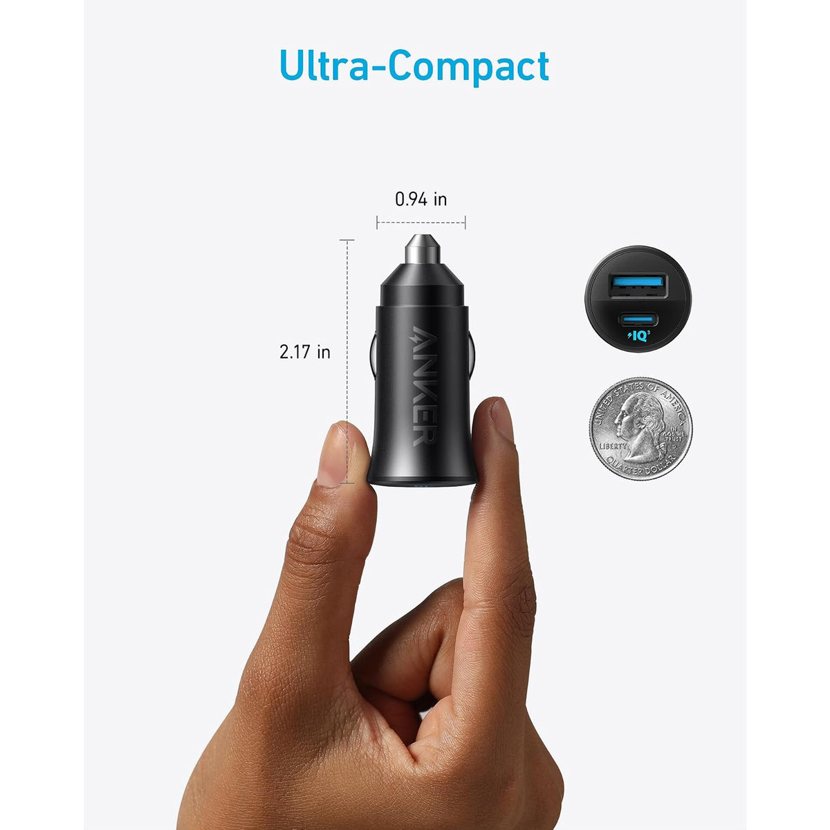 Cargador Anker del coche del iPhone de 30W 2-Port PowerIQ 3.0 USB C - vista 3