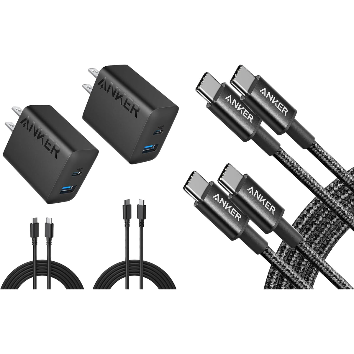 Cable Anker USB C a USB C, cable de carga rápida tipo C de 60 W, cargador para iPhone 16, paquete de 2 bloques de cargador USB C rápido de 2