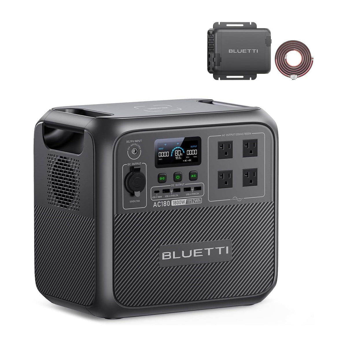 Estación de Energía Portátil BLUETTI AC180, 1152 Wh, 1800 W + Cargador de Alternador 1