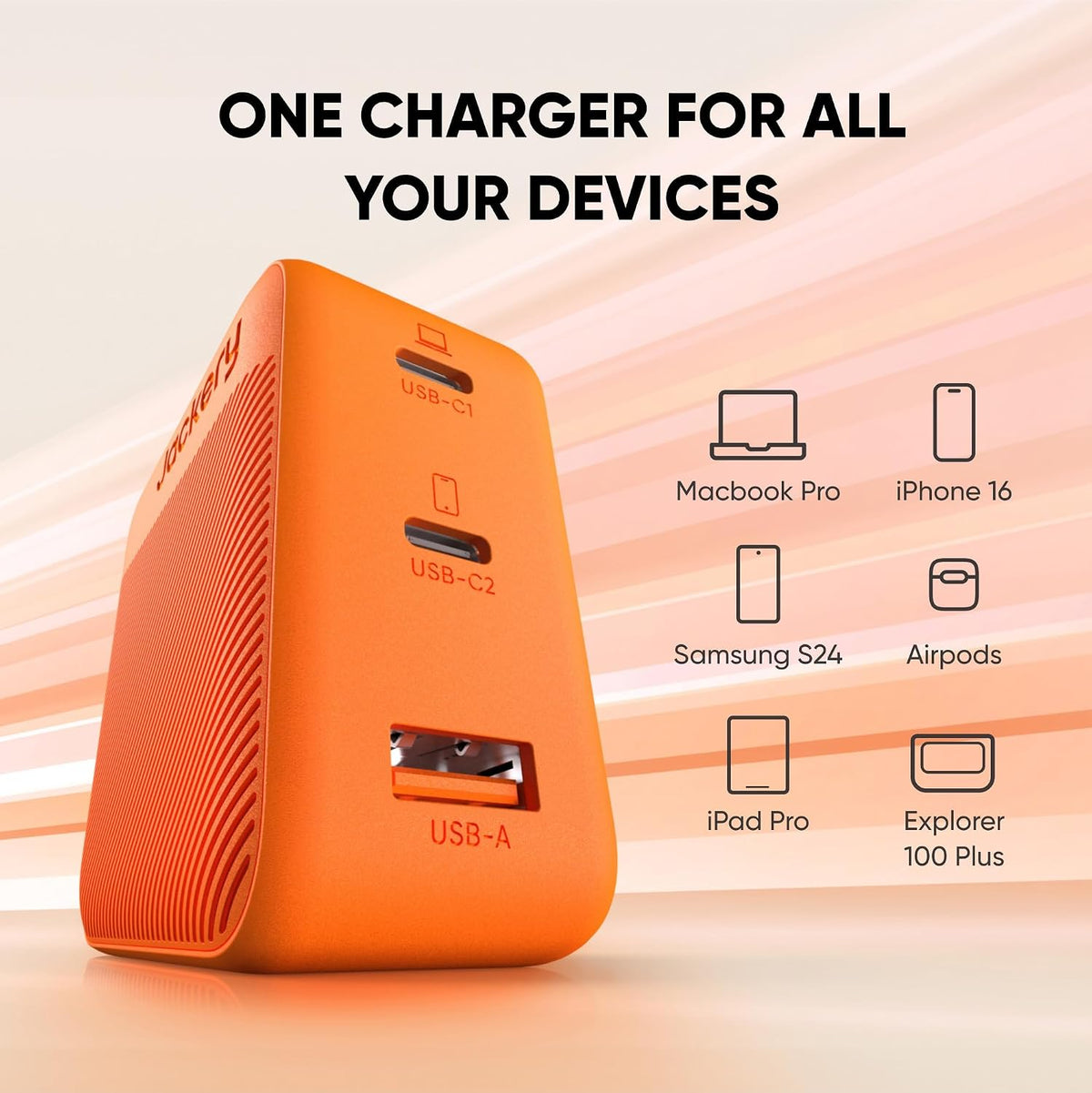 Cargador-Jackery-102W-GaN-3-Port-Fast-Naranja-detalle
