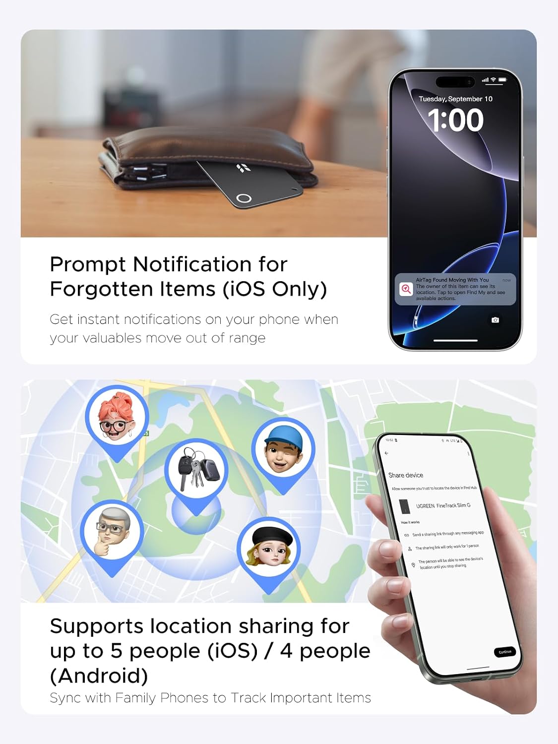 Localizador-UGREEN-FineTrack-Slim-Duo2-en-Tarjeta-iOS-y-Android-8