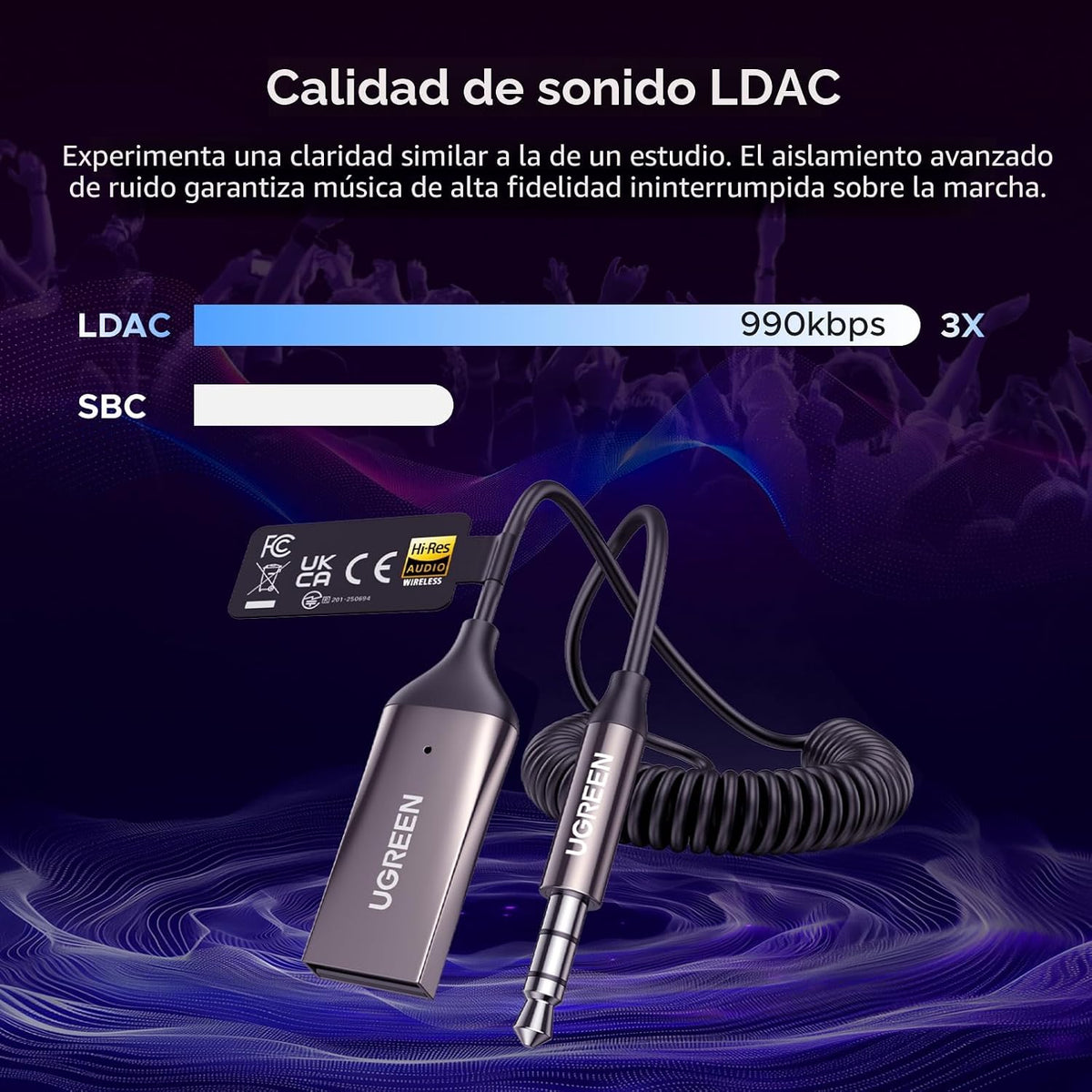 Receptor-Bluetooth-6-0-UGREEN-AUX-para-Auto-con-LDAC-y-Micrófono-2