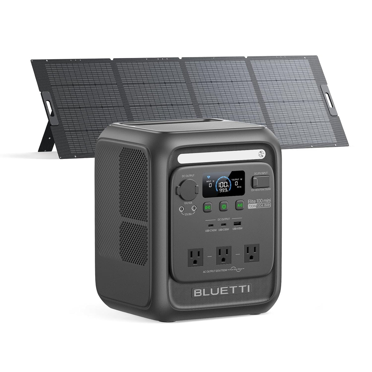 Estación de Energía Portátil BLUETTI Elite 100 Mini, 1004.8 Wh, 1400 W + Panel Solar 350 W