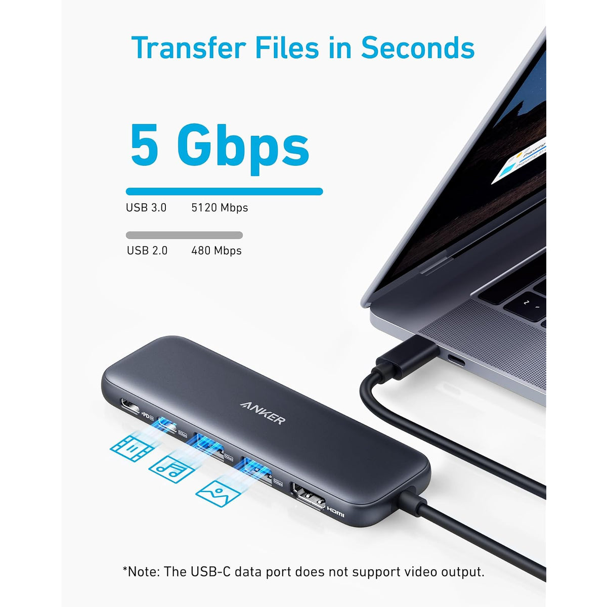 Hub USB Anker USB C, divisor USBC a HDMI 5 en 1 con pantalla 4K - vista 4