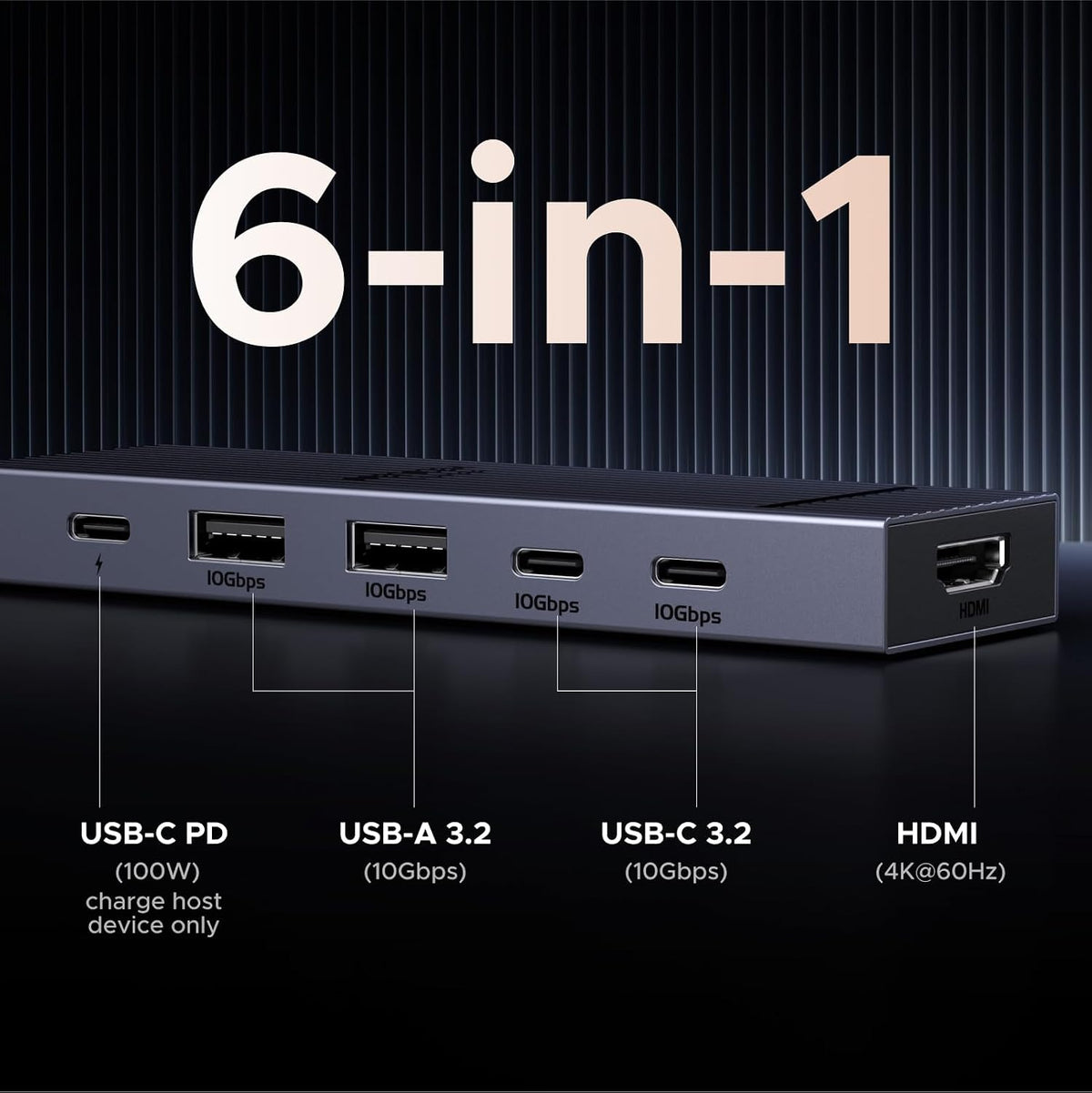 Hub-USB-C-UGREEN-Revodok-Pro-6-en-1-de-10-Gbps-con-HDMI-4K-60-Hz-2