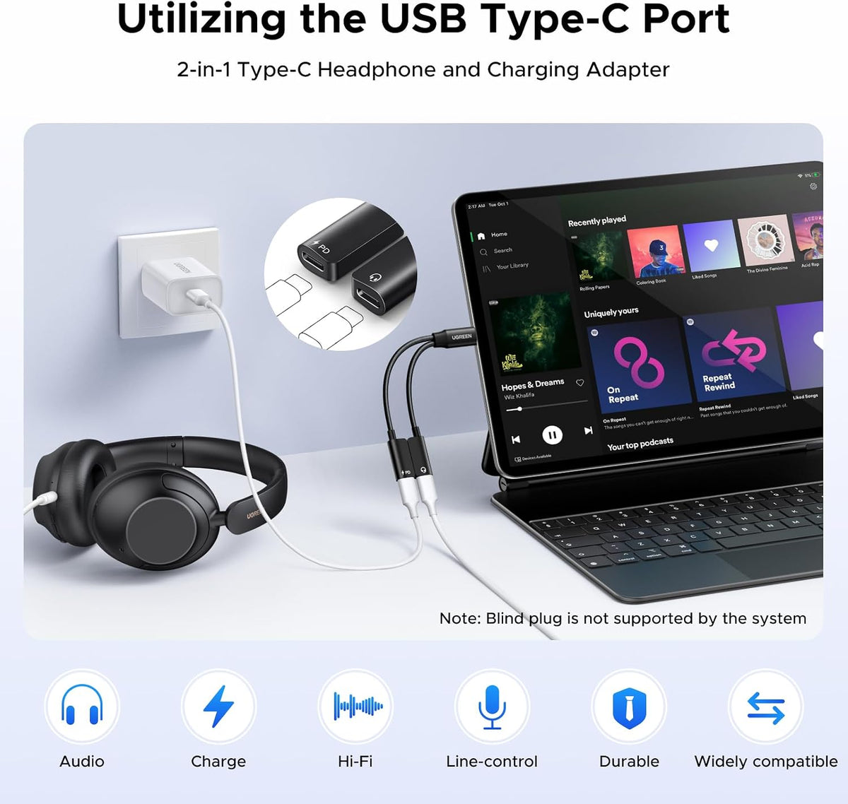 Divisor-Magnético-UGREEN-USB-C-1-a-2-para-Auriculares-y-Carga-2
