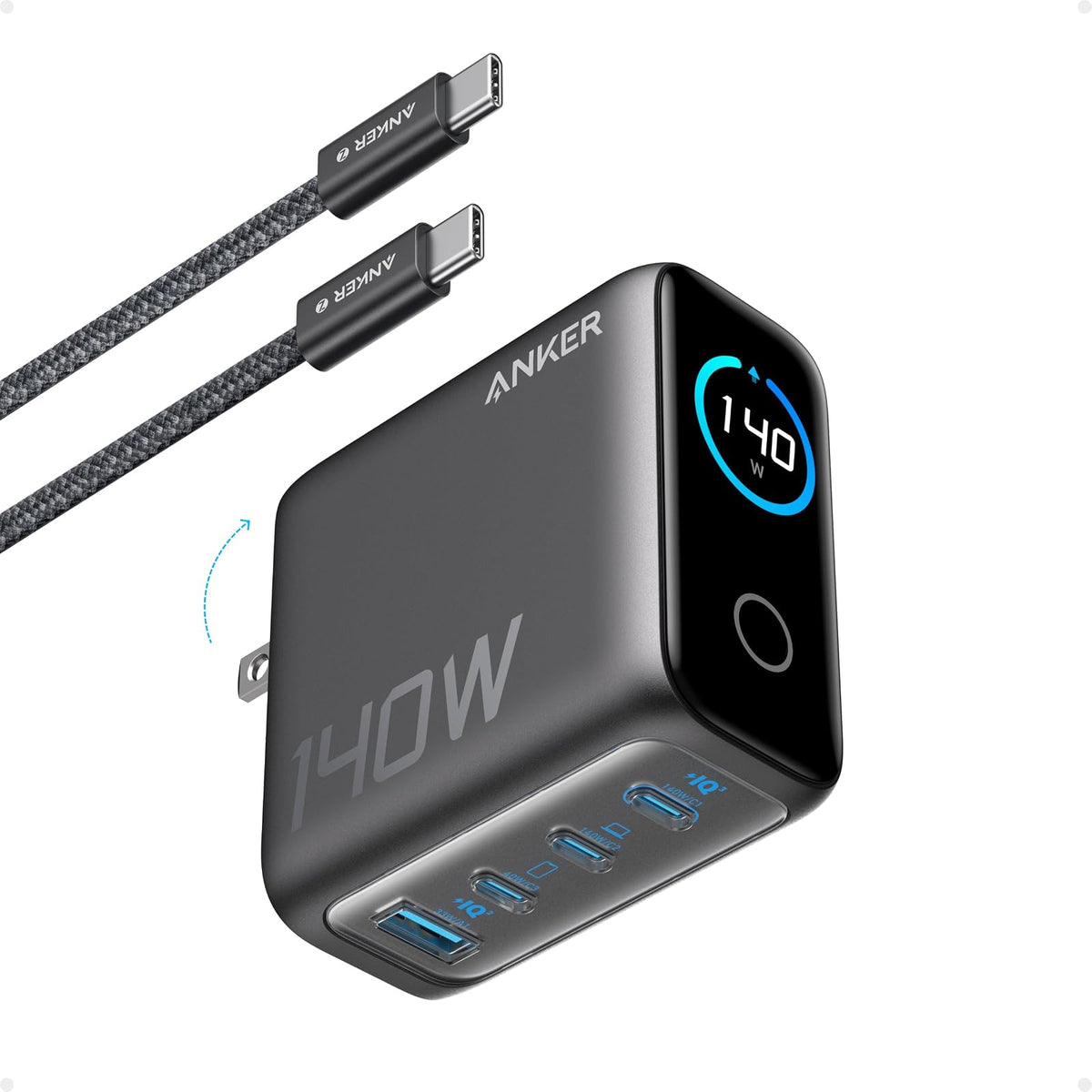 Cargador Anker Bloques de carga GaN de 4 puertos máximos de 140 W, pantalla