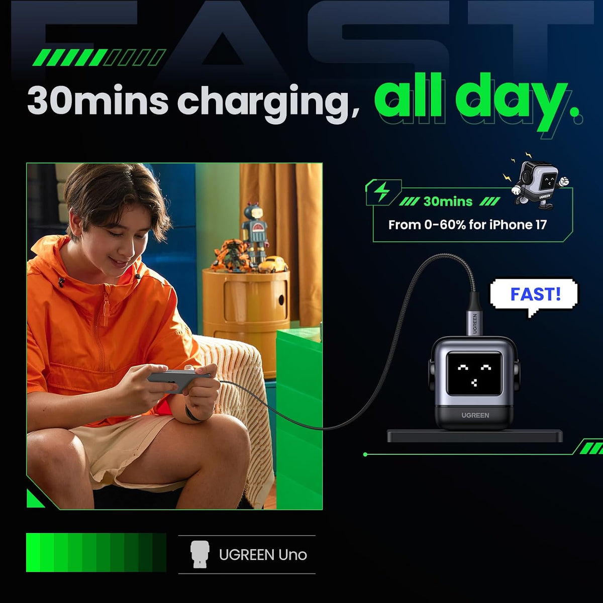Cargador-de-Pared-UGREEN-Uno-30-W-GaN-USB-C-Compacto-3