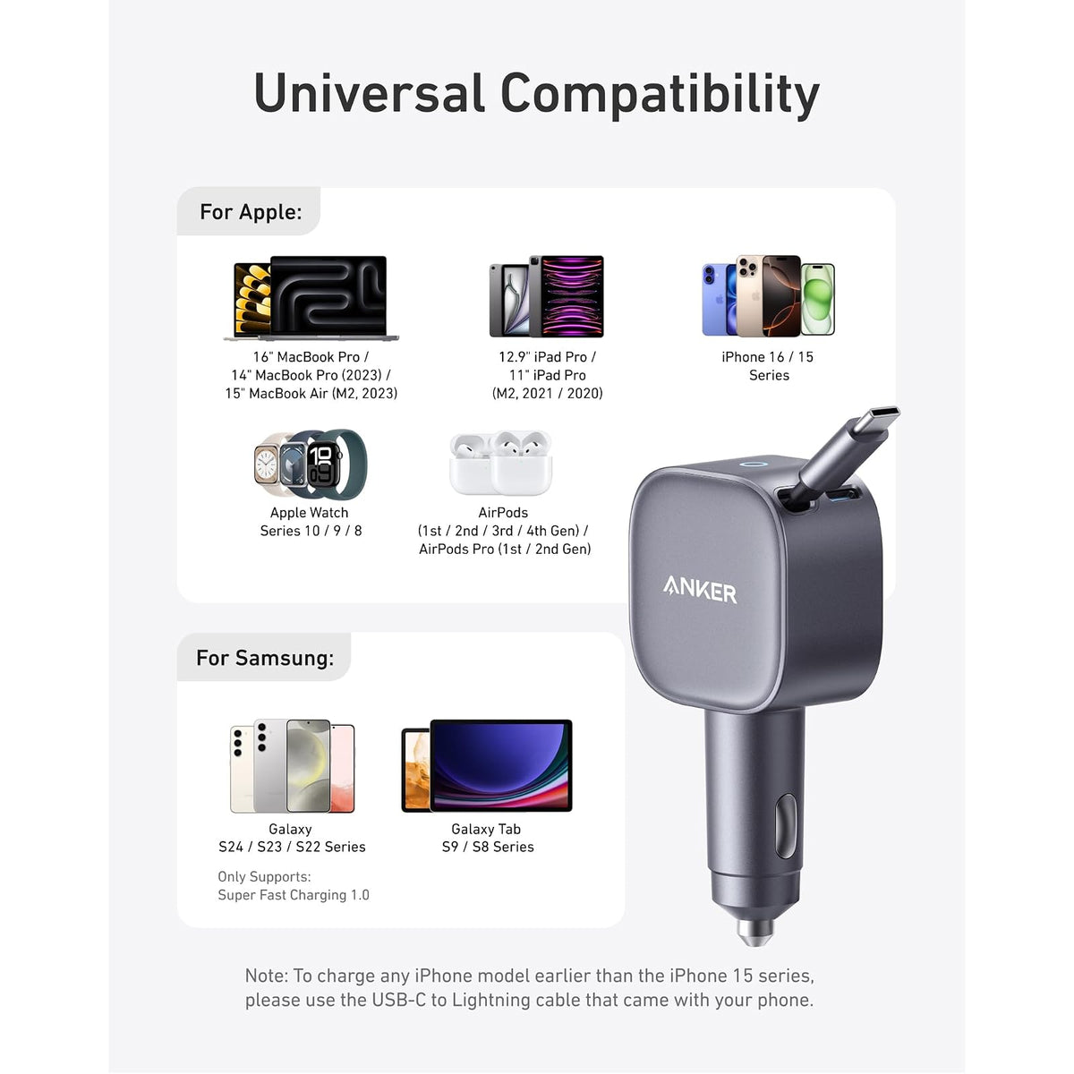 Cable Anker Cargador de coche USB C de carga rápida de 75 W con cable incorporado - vista 6