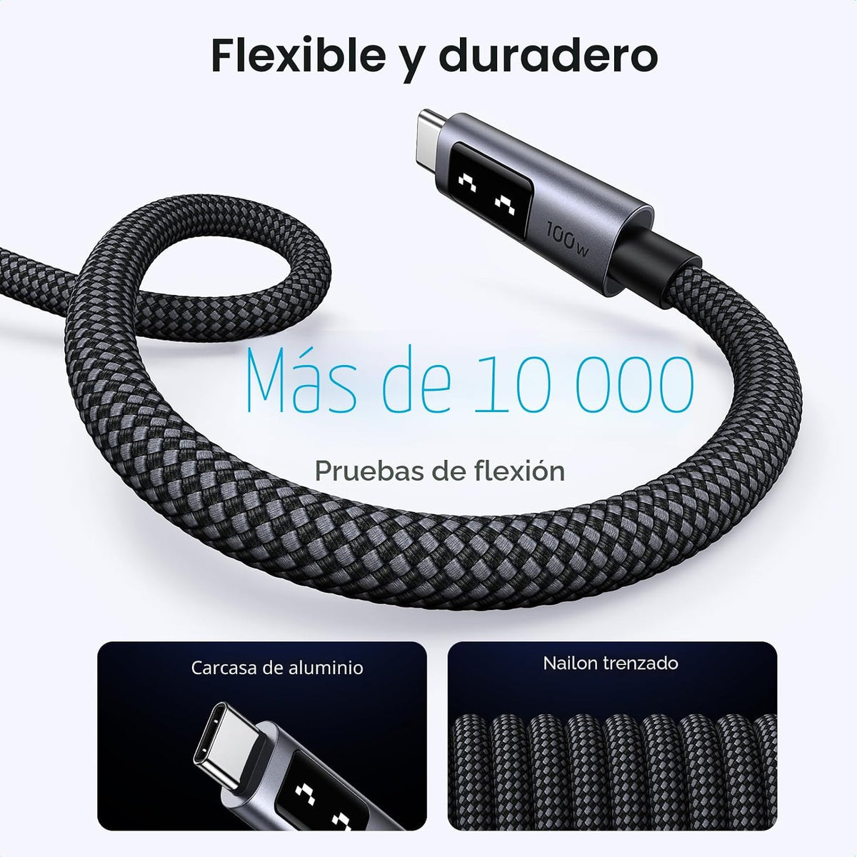 Cable-USB-C-a-USB-C-UGREEN-Uno-100-W-con-Pantalla-LED-7