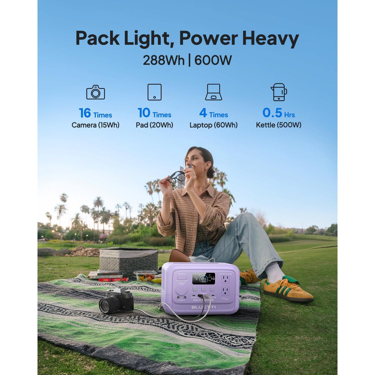 Estación de Energía Portátil BLUETTI Elite 30 V2, 288 Wh + Panel Solar 60 W